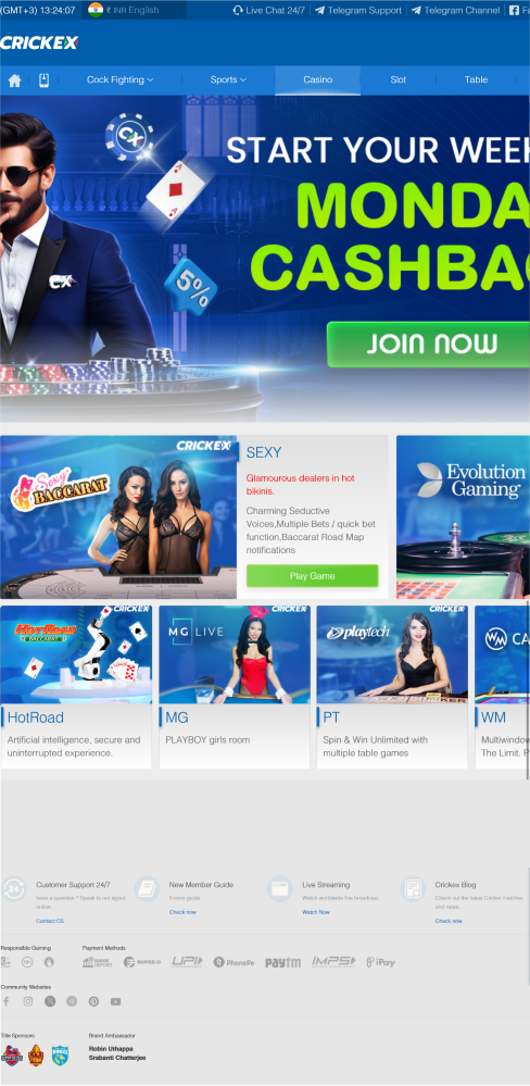 Screenshot of the casino games in the Criskex app