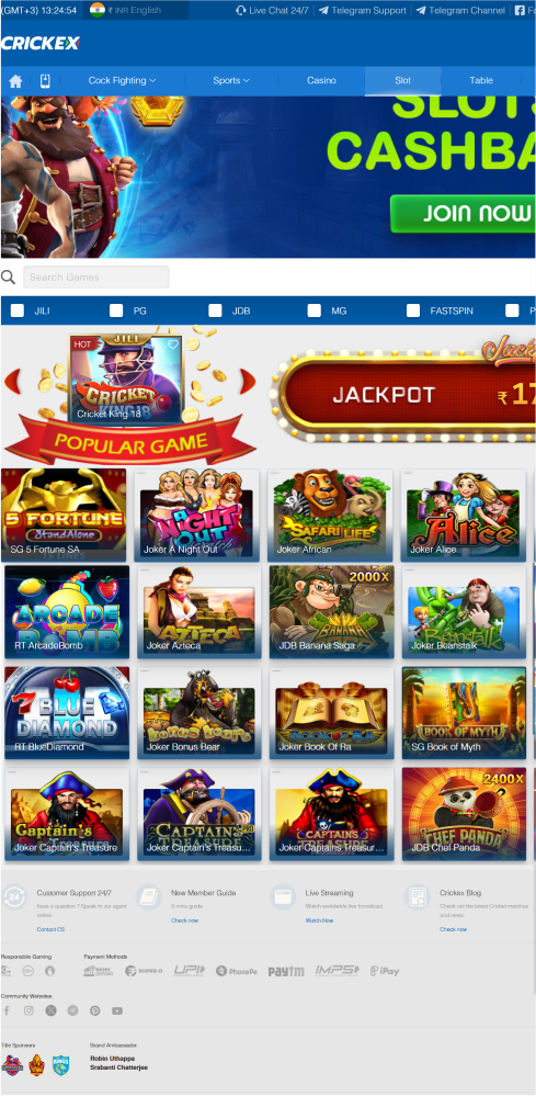 Screenshot of the slots in the Criskex app