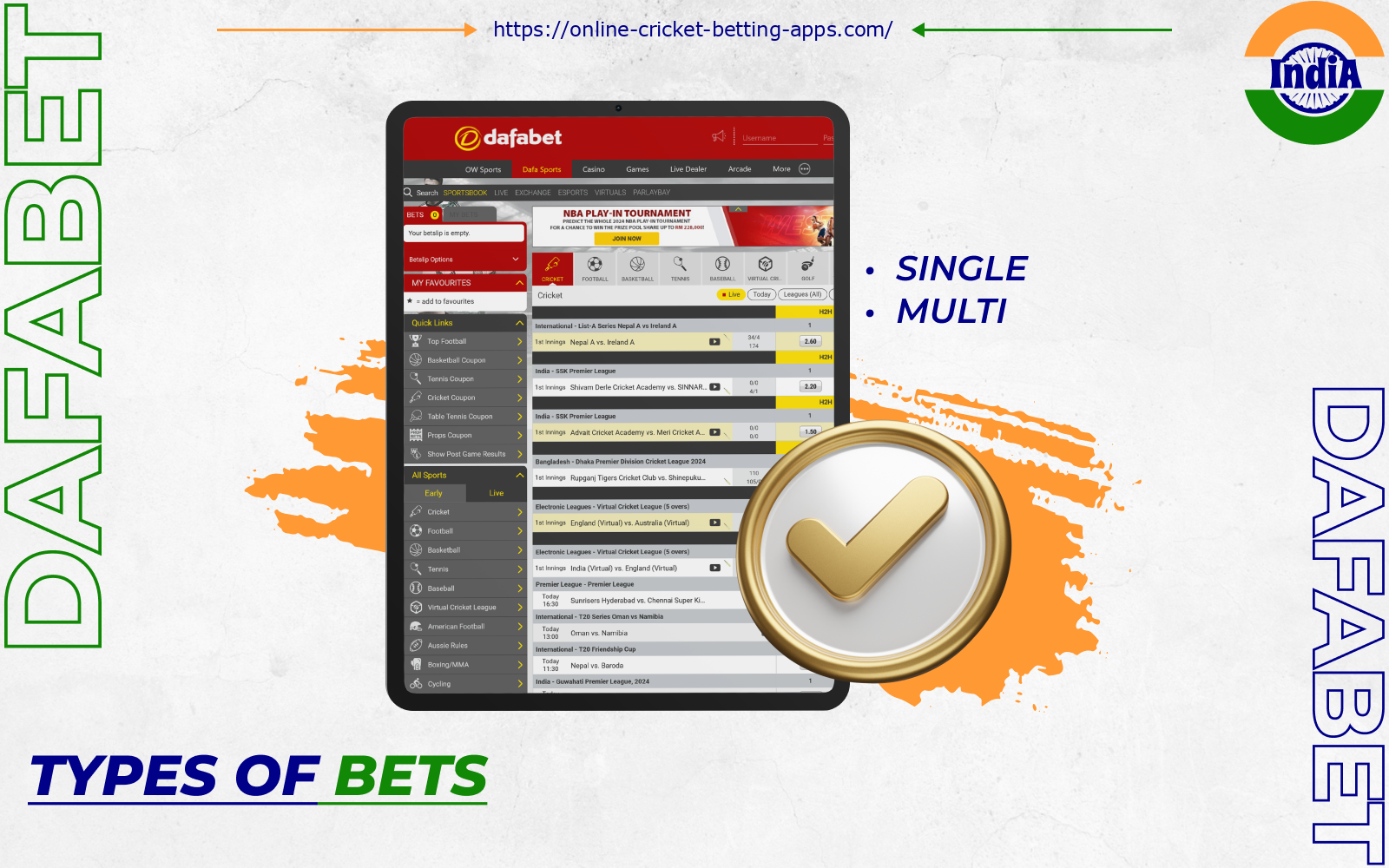 To enhance the betting experience for Indian users, Dafabet has added both single and multi bets