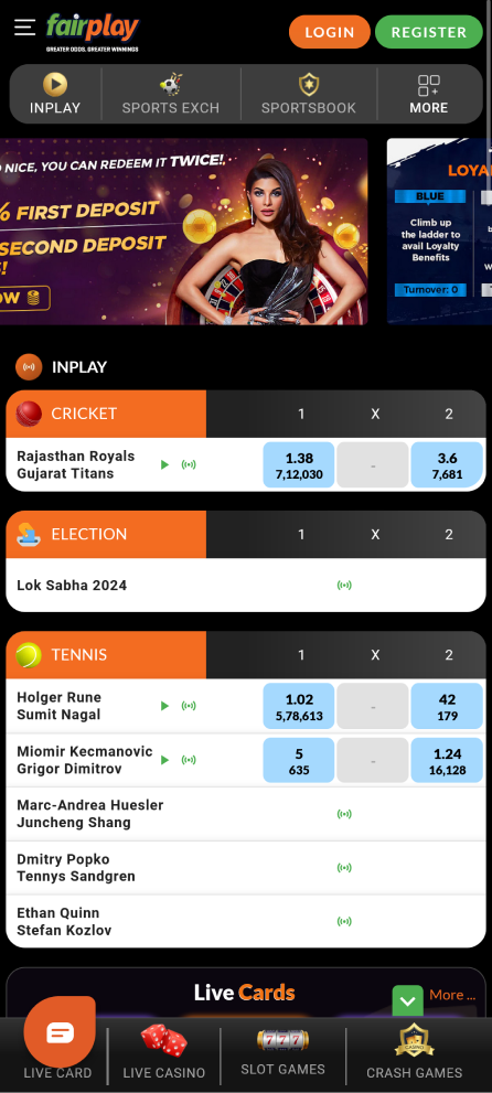 Screenshot of the home page in the Fairplay app