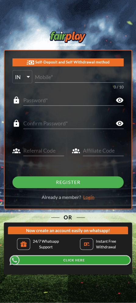 Screenshot of registration in the Fairplay app
