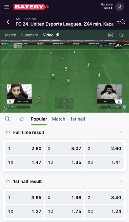 The eSport section of the Batery app