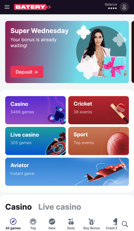 Batery app homepage