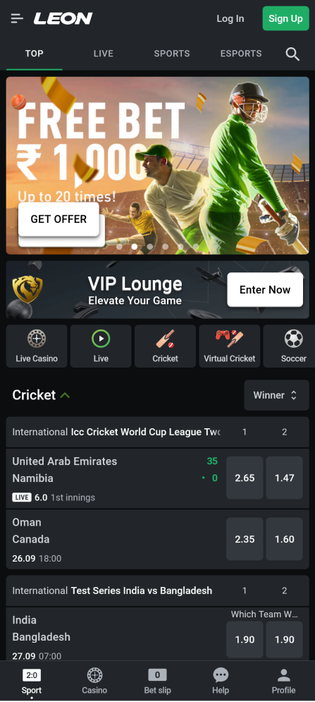 Leonbet App Homepage Screenshot