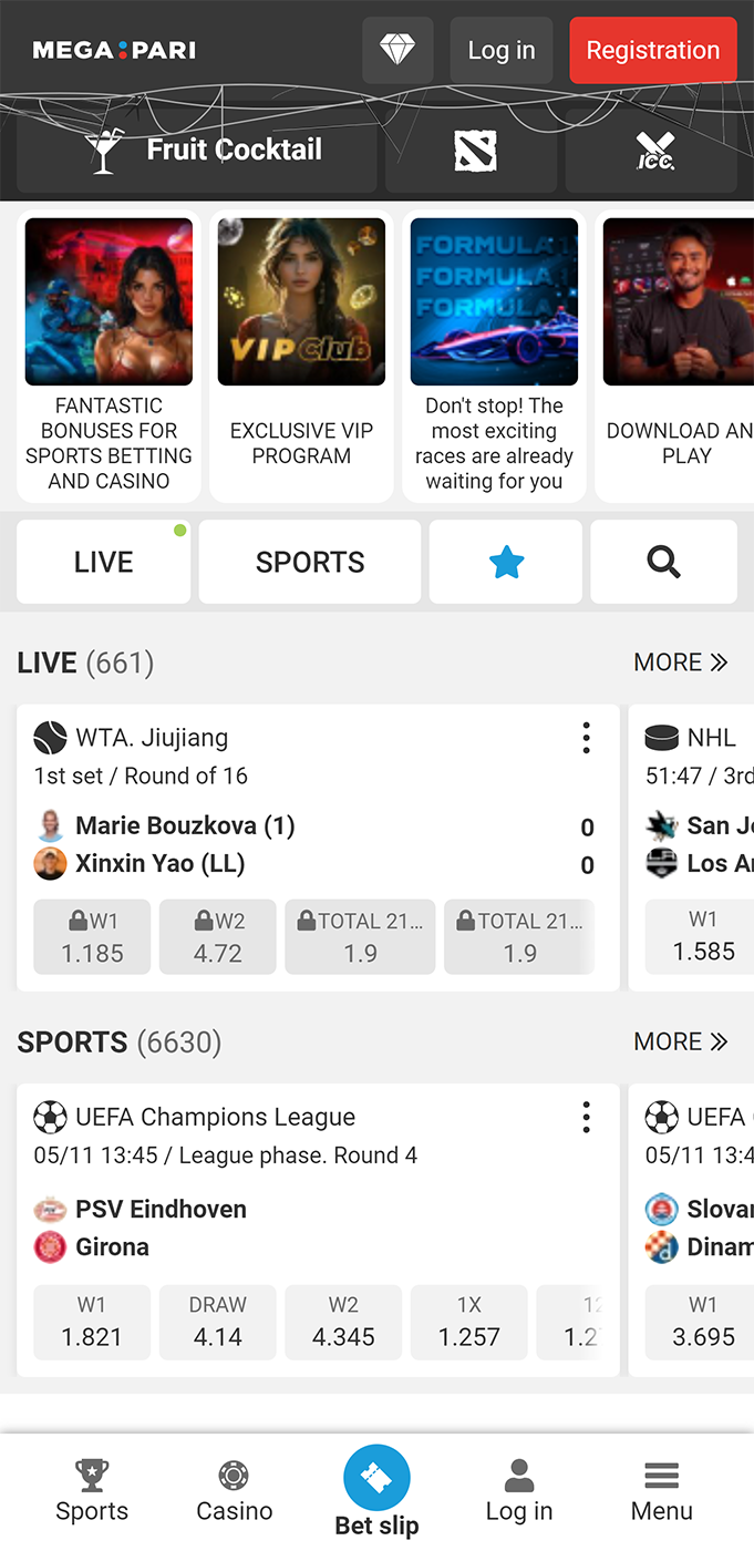 Megapari app home page