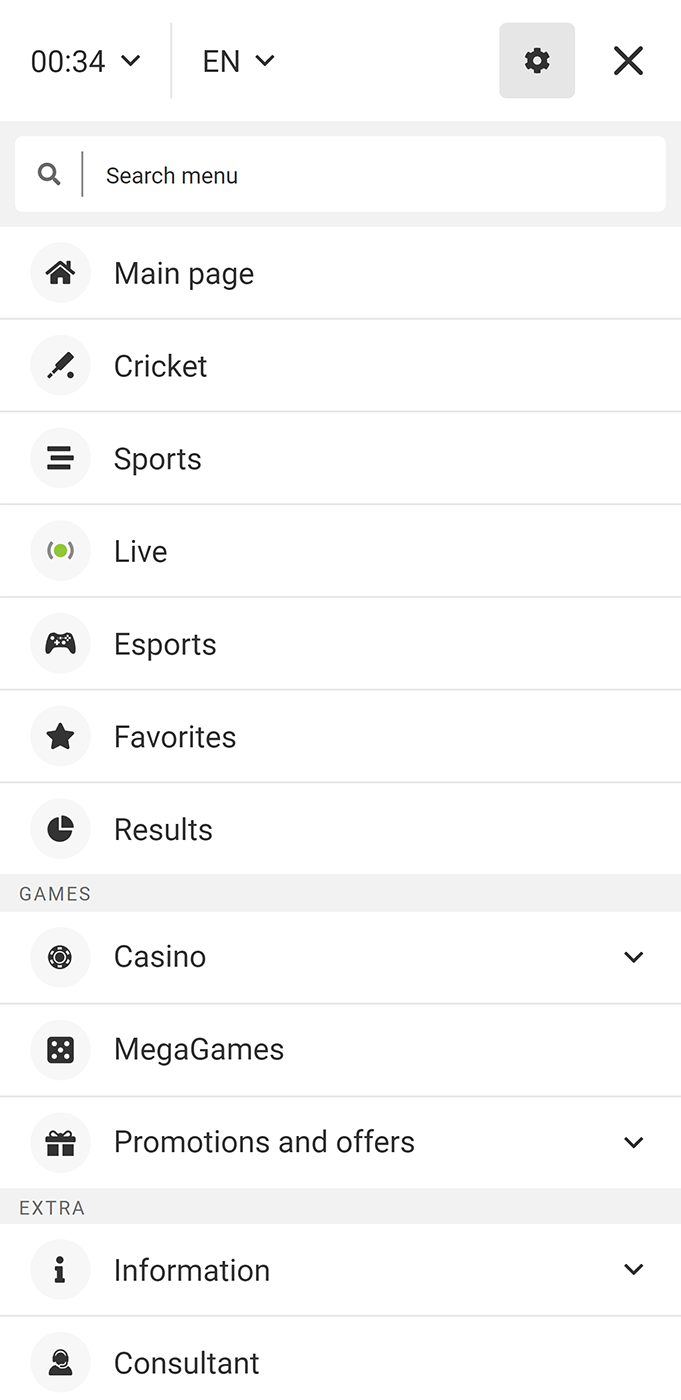 Megapari Mobile App Menu