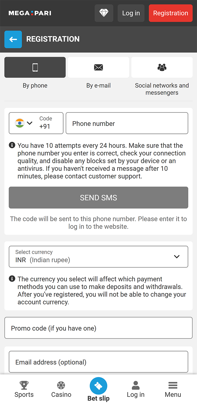 Megapari app registration page