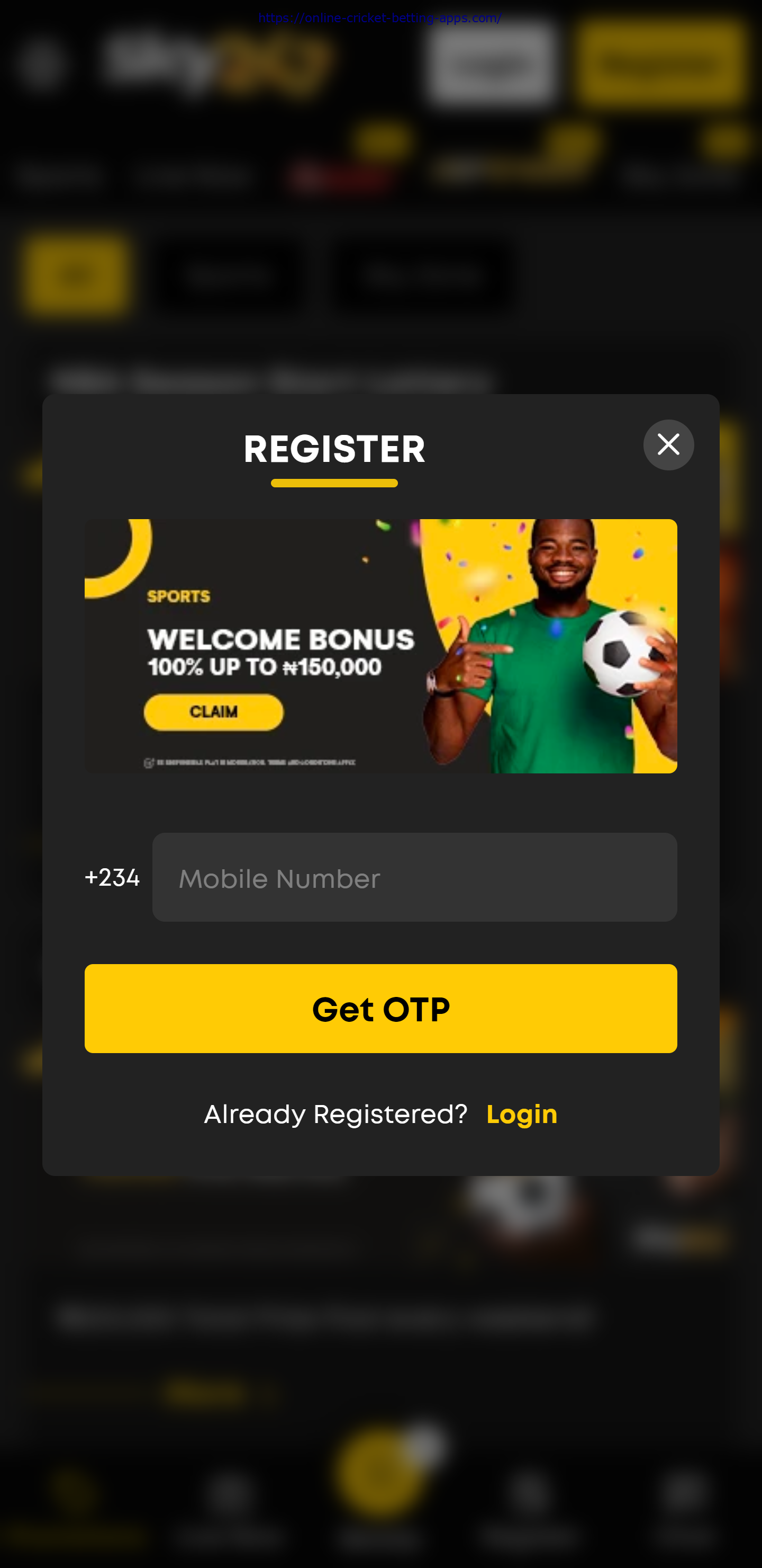 Sky247 application registration page