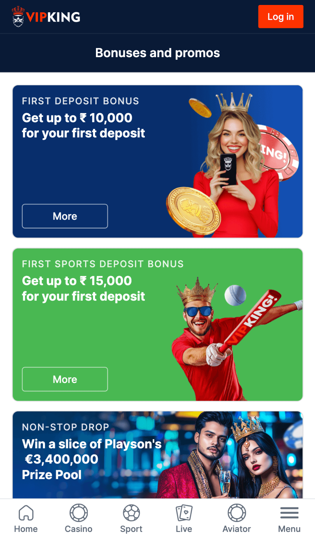 Vipking mobile app bonuses screenshot